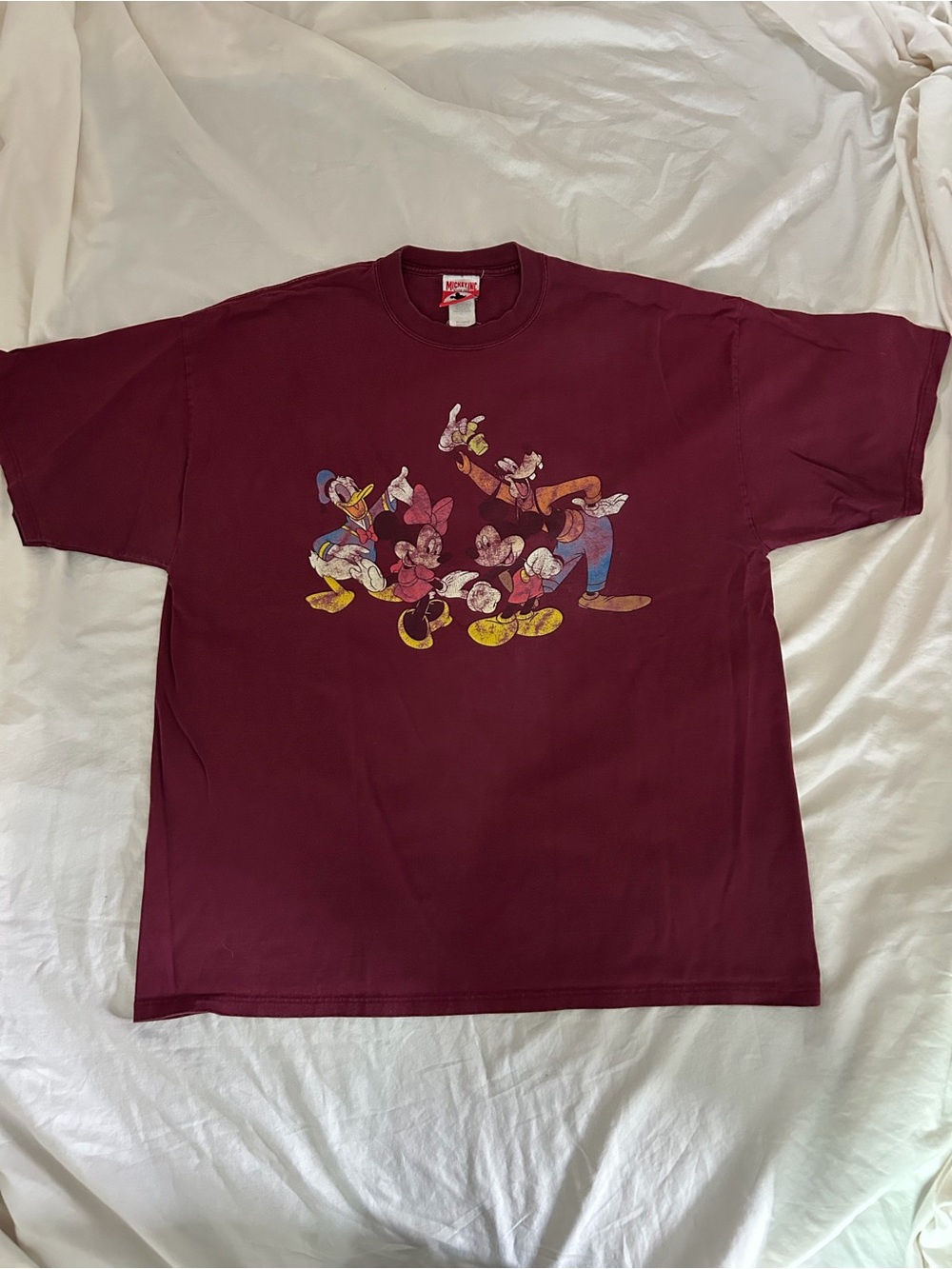 Vintage Disney Crewneck Tee - Burgundy Mickey & Friends Graphic XXL